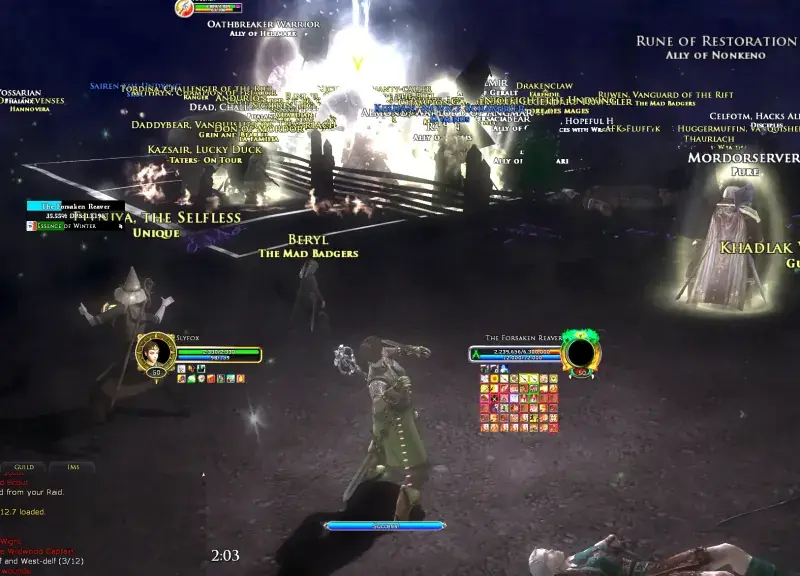Один из Девяти пал — Сражение с Forsaken Reaver; в чате сохранено: One of the Nine has fallen in battle!
